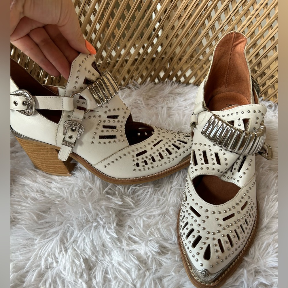 Jeffrey Campbell White Cutout Studded Ankle Booties with Silver Accent - Picture 3 of 7